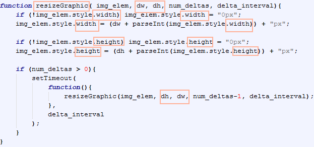 code for the resizeGraphic function