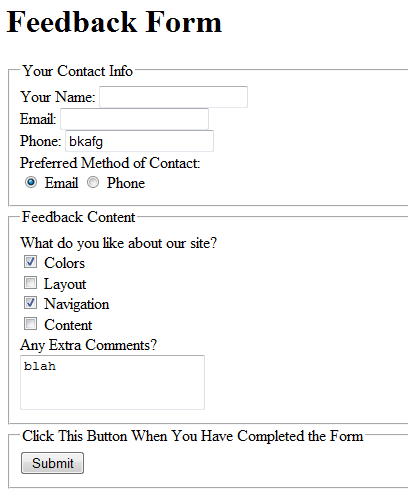 form from html